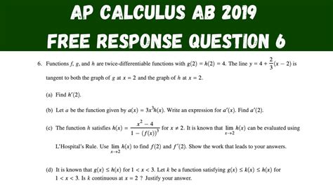 Part A 2 questions; 30 minutes (graphing calculator required). . 2019 calc ab frq